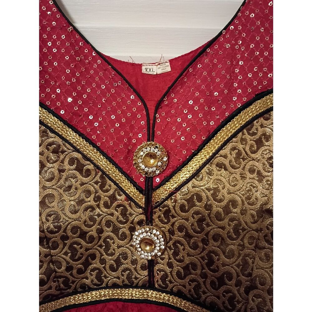 Elegant Red and Gold Anarkali Dress - Picture 3 of 6
